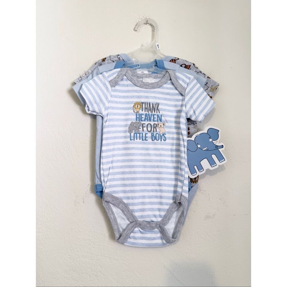 Little Beginnings Baby Boy 3 Pack Bodysuits One Piece Size 6-9M